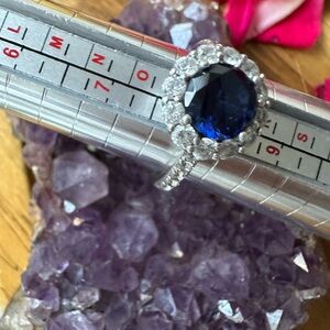 Elegant sterling Silver  925 JD CZ  and Blue Gemstone Ring size 8